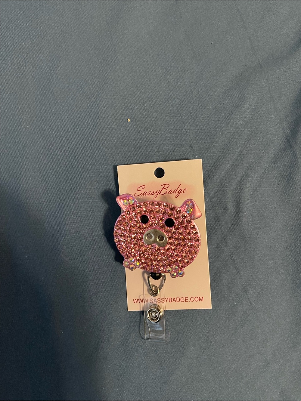 Pink Pig Rhinestone Badge Reel - Picture 2 of 3